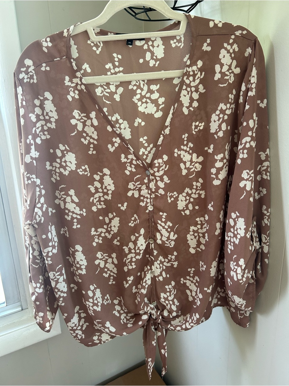 West Kei Mauve Floral Tie-Front Blouse